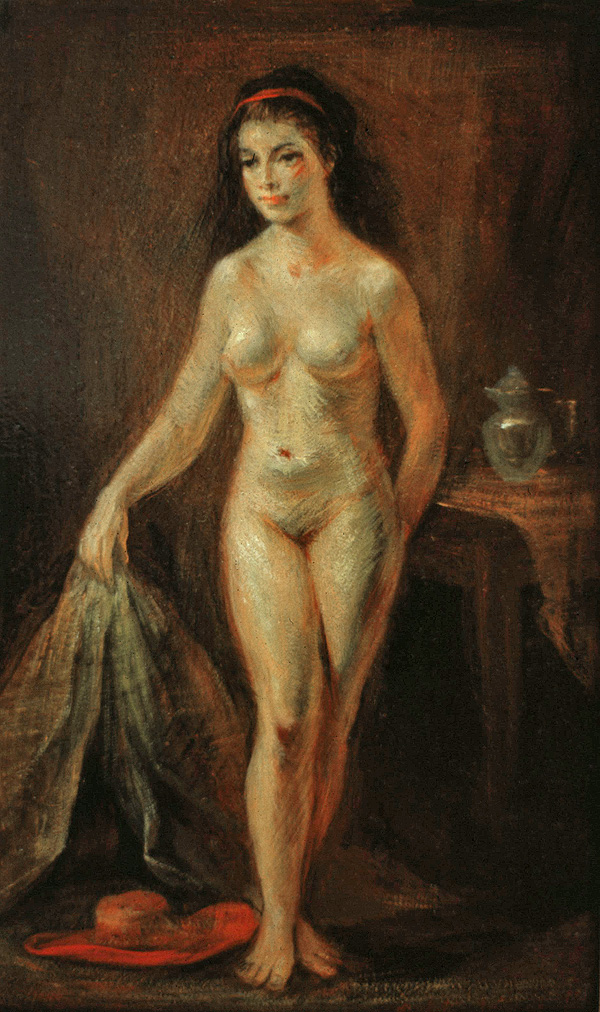 Standing nude with red hat