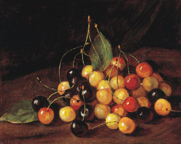 Cherries with leaves