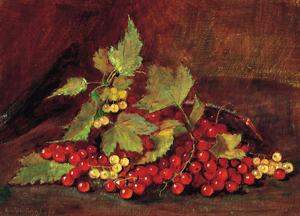 Redcurrants on a twig with leaves