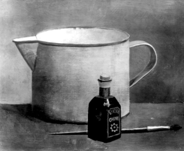 Milk jug, inkstand and brush