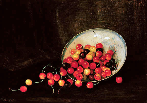 Cherries on a serving plate from Delft
