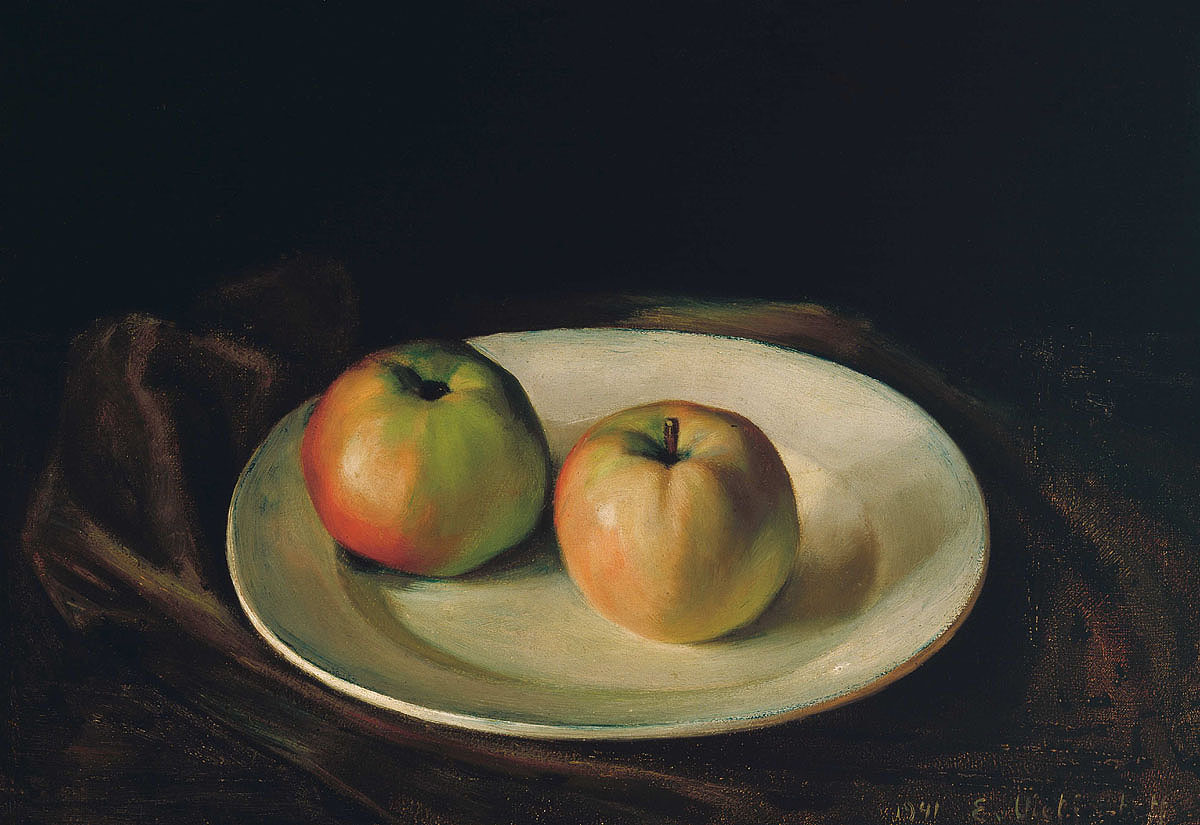 Two apples on a white plate