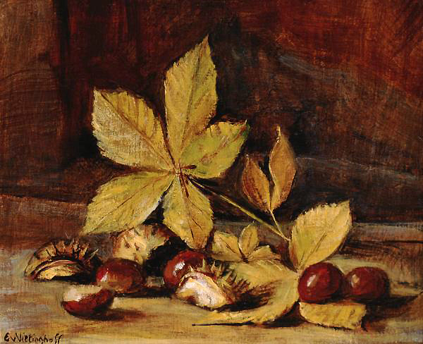 Chestnuts with yellow leaves