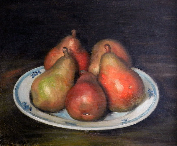 Pears on a serving plate from Delft