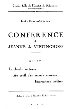 Vortrag von Jeanne de Vietinghoff in Lausanne (2.2.1925)