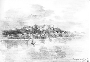 Ruine du château de Borgholm (Suède), dessin par Jeanne Bricou, 1894
