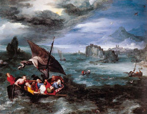 Pieter Brueghel d.J., Christus auf stürmischem See von Galiläa (1596), Museum Thyssen, Madrid