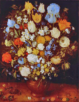 Jan Brueghel d.Ä., Kleiner Blumenstrauß in einem Tongefäß (1599), Kunshistorisches Museum Wien