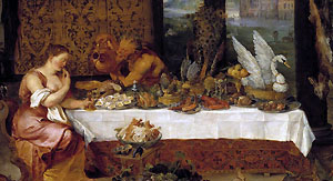 Jan Bruegel d.Ä. und P.P. Rubens, Allegorie des Geschmacksinns (Detail, 1618), Prado, Madrid