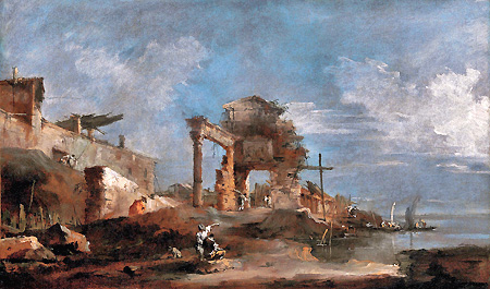 Francesco Guardi, Ruine an einer Lagune