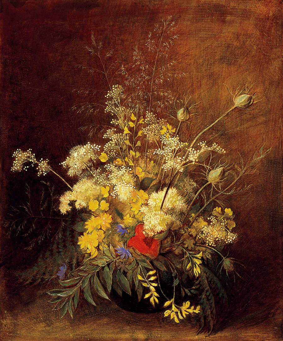 Strauss mit Mohn, Mädesüss und Jungfer im Grünen