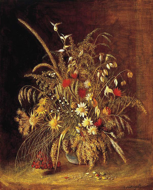 Trockener Strauss mit Golddisteln und Strohblumen