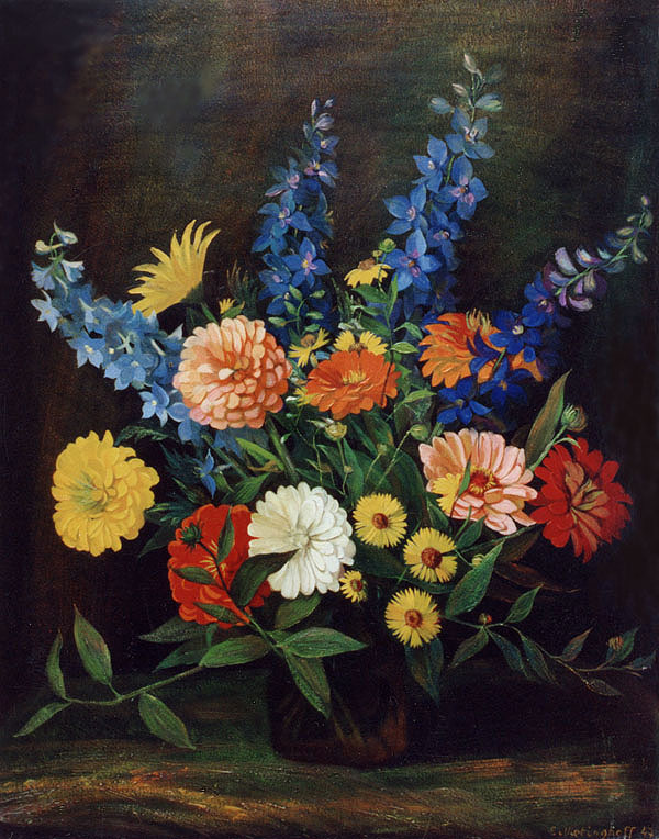 Zinnien, Rittersporn und Margeriten