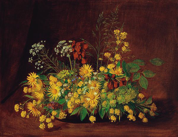 Frühlingsstrauss mit Goldlack und Buchenblättern