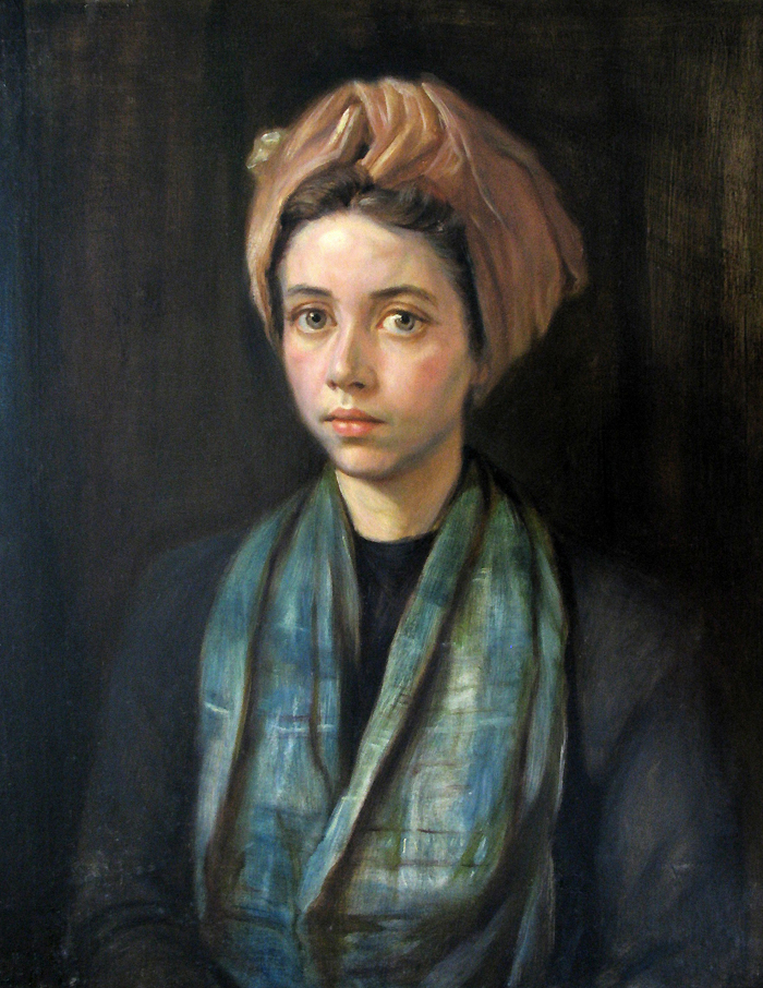 Heidi mit rosa Turban und blauem Schal (zweite Ehefrau)