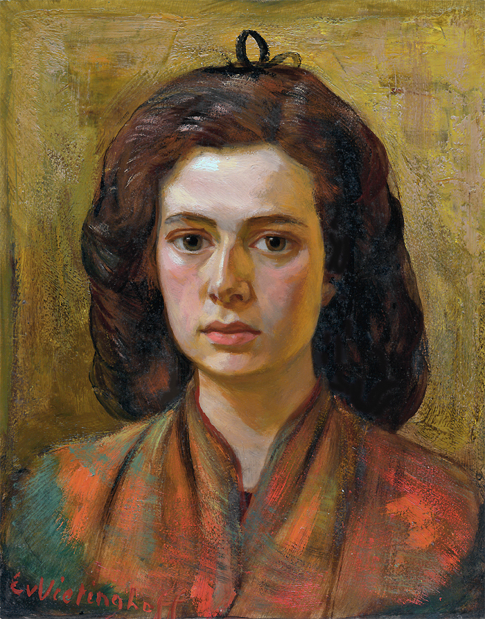 Maritta mit rotgemustertem Schultertuch vor gelbem Hintergrund (dritte Ehefrau) Maritta mit rotgemustertem Schultertuch vor gelbem Hintergrund (dritte Ehefrau)