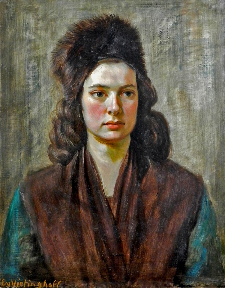 Maritta mit Pelzmütze und braunem Tuch