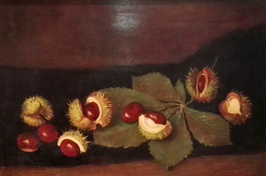 Kastanien auf Blatt